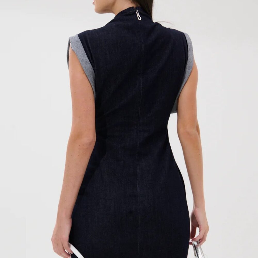 ALL ABOUT IT LACE UP MINI DRESS IN DENIM - L - Picture 6 of 7